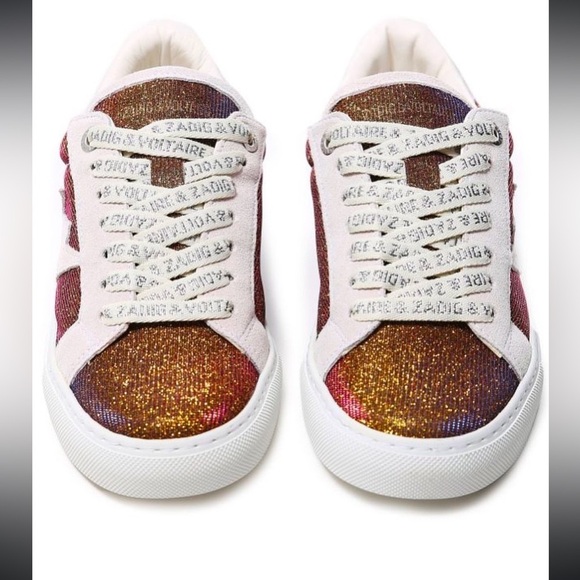 NWOB Zadig & Voltaire LA FLASH SPARKLE Sz 38 Gold Multicolor Lowtops - Picture 3 of 13